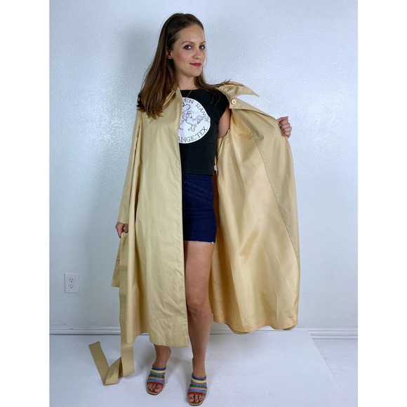 vintage 70s Diane Von Furstenberg DVF Belted TRENCH COAT Large tan swing jacket - Picture 9 of 10